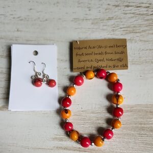Colorful Acai Berry Bead Bracelet and Earring Set